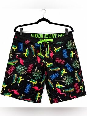 Dixxon Live Fast Graphic Board Shorts Flamingo Palm Tree Water Gun Size 36